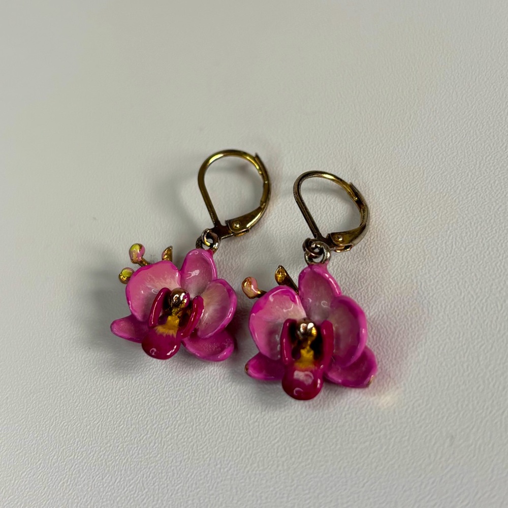 Pink Orchid Flower Earrings